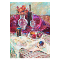 Ilustrace Still life on red cloth, Krimzoya, 26.7 × 40 cm