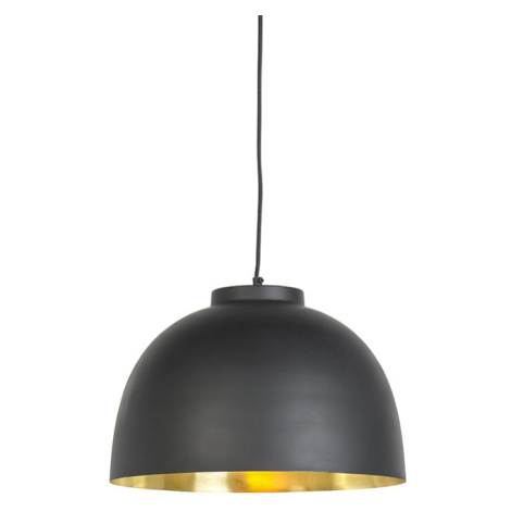 Závěsná lampa černá s mosazným vnitřkem 40 cm - Hoodi QAZQA