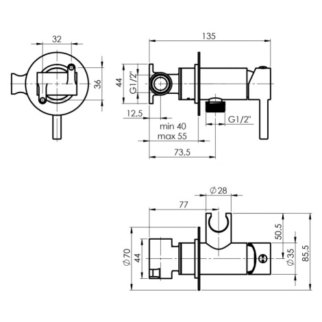 Rubineta Baterie s bidetovou sprškou ULTRA U-30 NEW Černá OLBAU30NEWBK