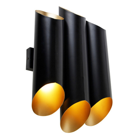 Nástěnná lampa černá se zlatým vnitřkem 6 světel - Whistle QAZQA