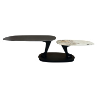 Estila Designový konferenční stolek Delin s mramorovou deskou v černé barvě a dvěma otočnými dvo