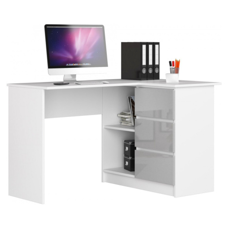 Ak furniture Rohový psací stůl B16 124 cm bílý/šedý pravý