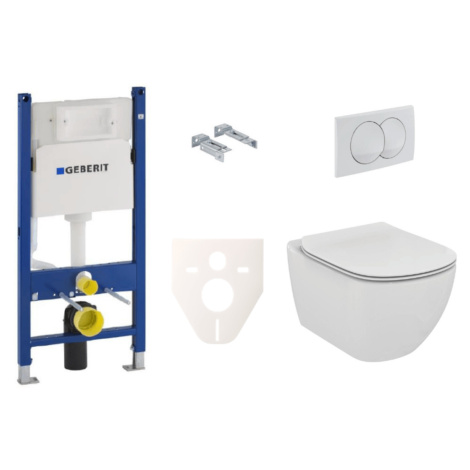 Závěsný set WC rimless TESI Ideal Standard + modul Geberit Duofix s tlačítkem Delta 20 bílé SIKO