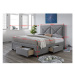 Manželská postel 160x200 cm s úložným prostorem a roštem šedá látka TK3022