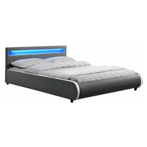 Manželská postel DULCEA s RGB LED osvětlení,160x200 cm, šedá ekokůže Tempo Kondela
