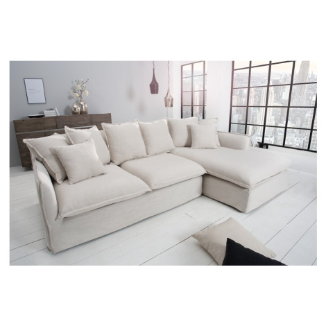 Estila Moderní rohová sedačka Heaven do obývacího pokoje s čalouněním z přírodního lnu bílé barv