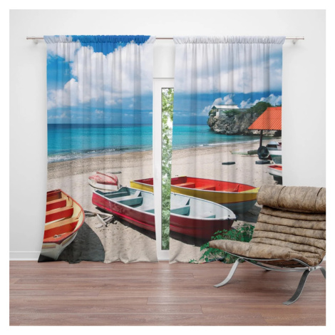 Závěs Loďky na pláži: 2ks 140x250cm