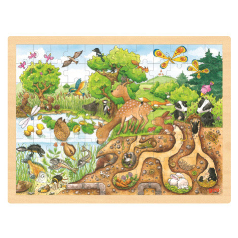 GOKI Dřevěné puzzle Zkoumání přírody 96 dílků 143788