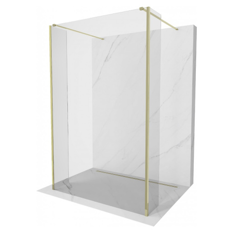 MEXEN/S Kioto Sprchová zástěna WALK-IN volněstojící 125 x 30 x 30 cm, transparent, zlatá 800-125