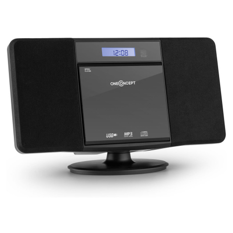 OneConcept V-13 BT, stereo systém s CD MP3, USB, bluetooth, rádiem a budíkem, nástěnná montáž, č