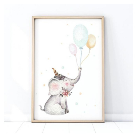 Plakát do dětského pokoje s motivem veselého slona s balony