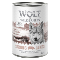Wolf of Wilderness konzervy, 12 x 400 g - 10 + 2 zdarma - NOVÉ: Strong Lands - vepřové Adult