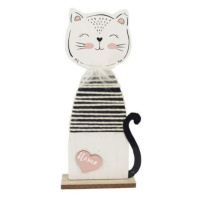 Kočka na podstavci dekor pruhy dřevo bílo-černá 32,5cm