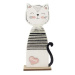 Kočka na podstavci dekor pruhy dřevo bílo-černá 32,5cm