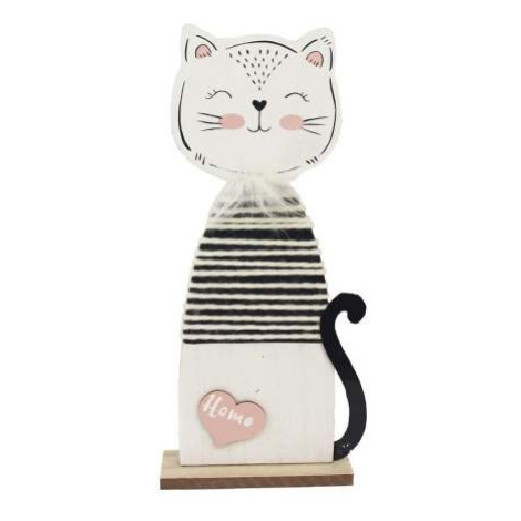 Kočka na podstavci dekor pruhy dřevo bílo-černá 32,5cm Morex