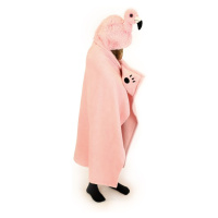 COZY NOXXIEZ - BL816 Plameňák - hřejivá deka s kapucí se zvířátkem a tlapkovými kapsami