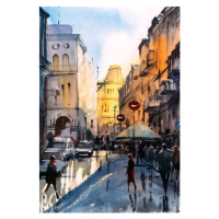 Ilustrace Watercolor Painting - Street View of Paris, CYCV, 26.7 × 40 cm