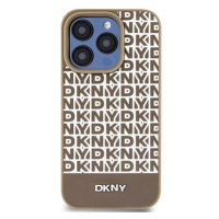 DKNY PU Leather Repeat Pattern Bottom Stripe MagSafe Zadní Kryt pro iPhone 15 Pro Brown