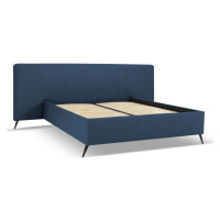 Tmavě modrá čalouněná dvoulůžková postel s úložným prostorem a roštem 180x200 cm Walter – Milo C
