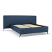 Tmavě modrá čalouněná dvoulůžková postel s úložným prostorem a roštem 180x200 cm Walter – Milo C