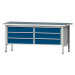 ANKE Dílenské stoly s šířkou 2000 mm, rámová konstrukce, 6 zásuvek po 180 mm, univerzální deska,