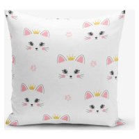 Dětský povlak na polštář 43x43 cm White Pink Cat – Mila Home