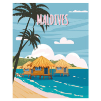 Ilustrace Maldives tropical resort poster vintage. Beach, VectorUp, 30 × 40 cm