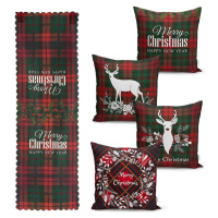 Sada 4 vánočních povlaků na polštář a běhounu na stůl Minimalist Cushion Covers Tartan Christmas