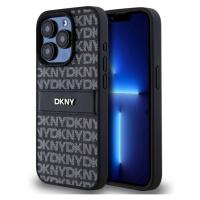 DKNY PU Leather Repeat Pattern Tonal Stripe kryt iPhone 14 Pro Max černý