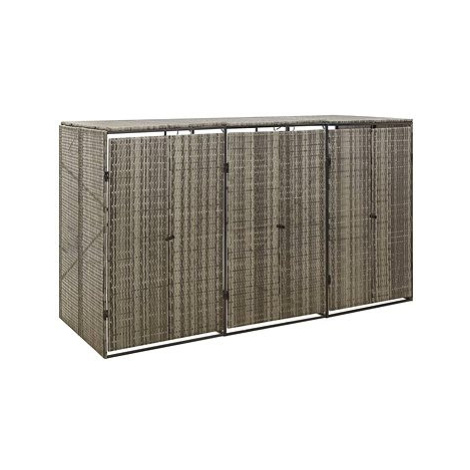 SHUMEE Přístřešek na tři popelnice 207 × 80 × 117 cm, polyratan, šedý