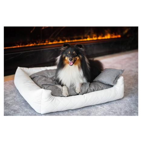 Vsepropejska Delux kožený pelech pro psa s polštářkem Barva: Bílá, Rozměr (cm): 110 x 90