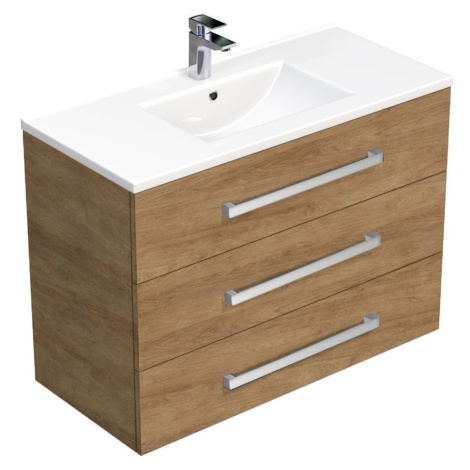 Koupelnová skříňka s umyvadlem SAT Cube Way 100x71x46 cm dub Hickory CUBE461003DHMOD