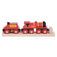 Bigjigs Rail Dřevěná červená lokomotiva s tendrem + 3 koleje