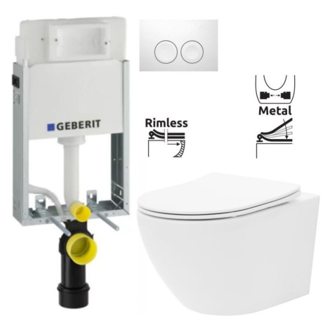 GEBERIT KOMBIFIXBasic vč. bílého tlačítka DELTA 21 + WC REA Carlo Flat Mini Rimless + SEDÁTKO 11