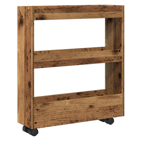 vidaXL Úzký úložný vozík 3patrový old wood kompozitní dřevo
