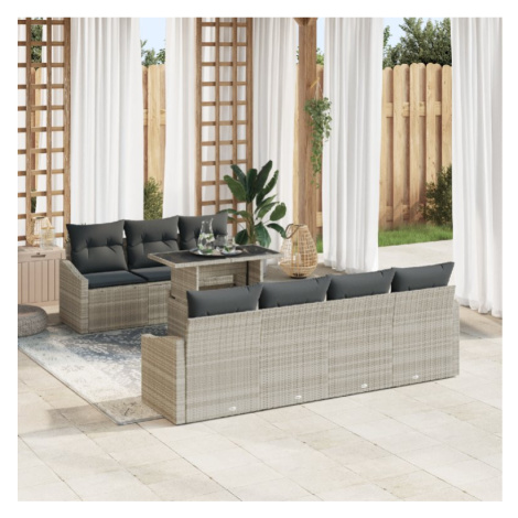 vidaXL Sada zahradních pohovek s polštářem 8 pcs Světle šedá polyratan