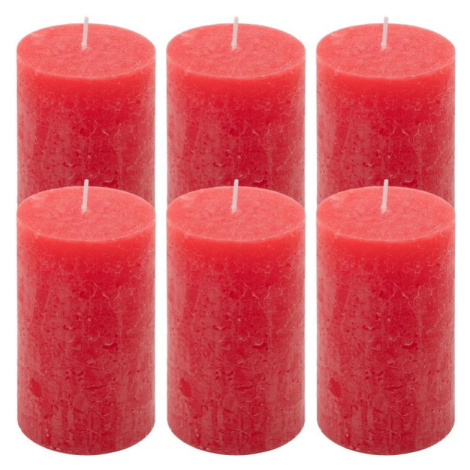 Červená parafínová svíčka rustikální 11,5 cm, 40h, sada 6 ks