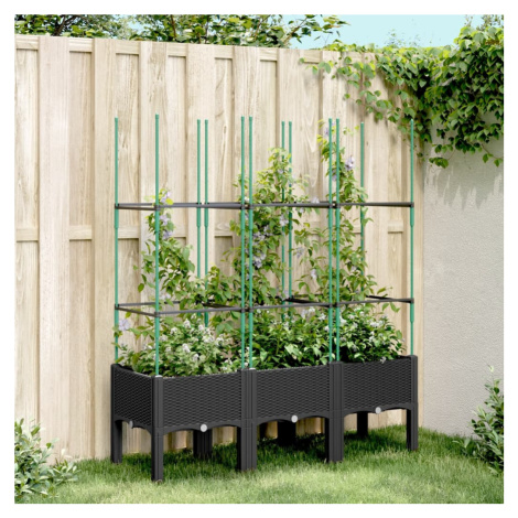 vidaXL Zahradní truhlík s treláží černý 120 x 40 x 142,5 cm PP