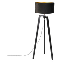 Stojací lampa stativ černé dřevo s černým odstínem 50 cm - Puros