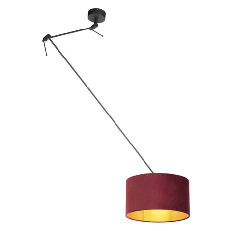 Závěsná lampa s velurovým odstínem červená se zlatem 35 cm - Blitz I černá QAZQA
