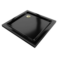 MEXEN/S Flat sprchová vanička čtvercová slim 80 x 80, černá + zlatý sifon 40708080G