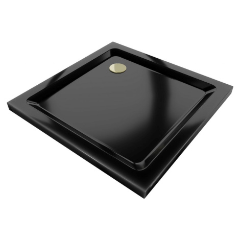 MEXEN/S Flat sprchová vanička čtvercová slim 80 x 80 cm, černá + zlatý sifon 40708080G