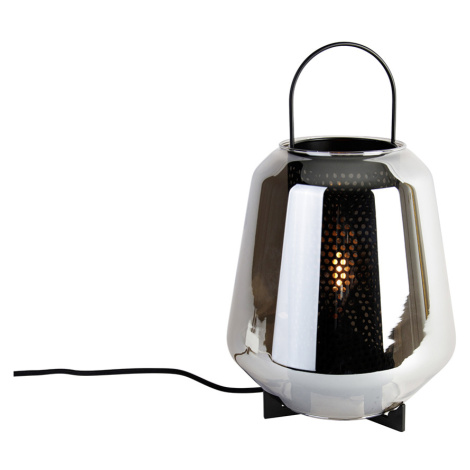 Stolní lampa v art deco stylu černá s kouřovým sklem 23 cm - Kevin QAZQA