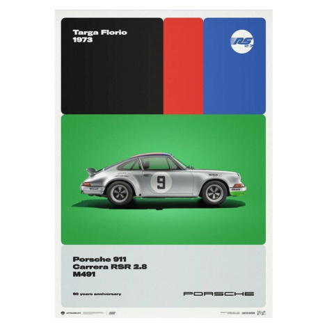 Umělecký tisk Porsche 911 RSR - 50th Anniversary - Targa Florio - 1973, Automobilist, 50 × 70 cm