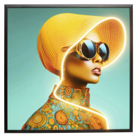 KARE Design Zarámovaný obraz Sun Hat Woman žlutý LED 80x80cm