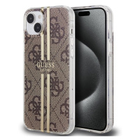 Pouzdro Guess IML 4G Gold Stripe zadní kryt Apple iPhone 15 Brown