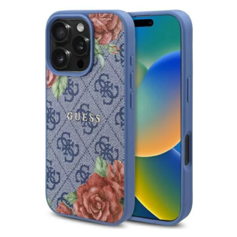 Kryt Guess GUHMP16SP4ROPEMCB iPhone 16 6.1"  blue hardcase 4G Flowers Print MagSafe (GUHMP16SP4R