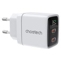 GaN Choetech PD6051 2x USB-C PD 35W síťová nabíječka s displejem - bílá