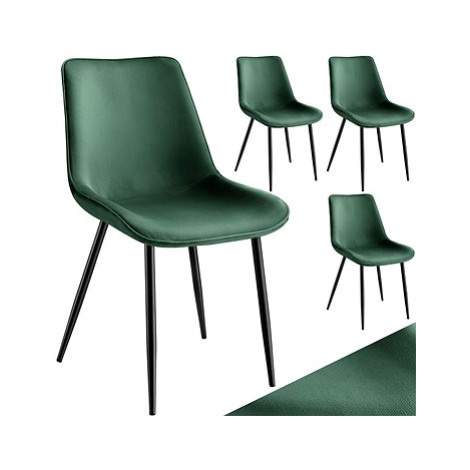 TecTake Sada 4 židlí Monroe v sametovém vzhledu - tmavě zelená