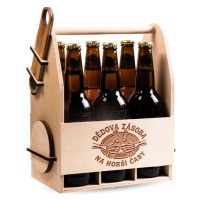 FK Dřevěný nosič na pivo s dřevěným otvírákem + 6ks kulatých podtácků - DĚDOVA ZÁSOBA NA HORŠÍ Č